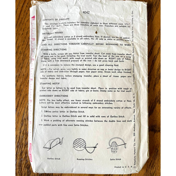 Vintage 1950s Simplicity 4042 Letter Embroidery Transfer Stamp Craft Pattern - Picture 2 of 2